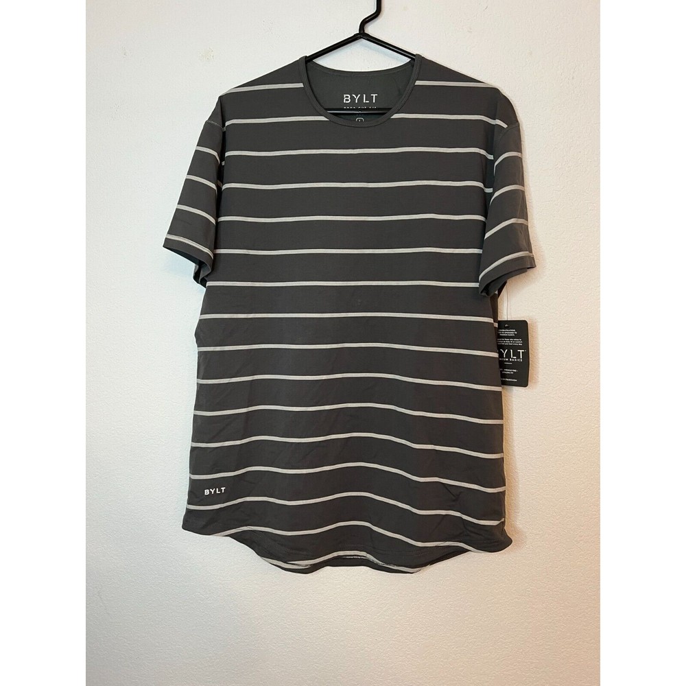 BYLT Drop Cut Lux Mens Athletic Striped Tee Shirt Size large Gray